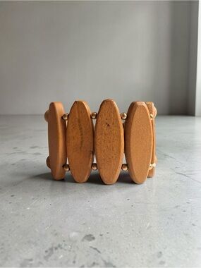 Wood Bead Stretch Bracelet in Warm Tan